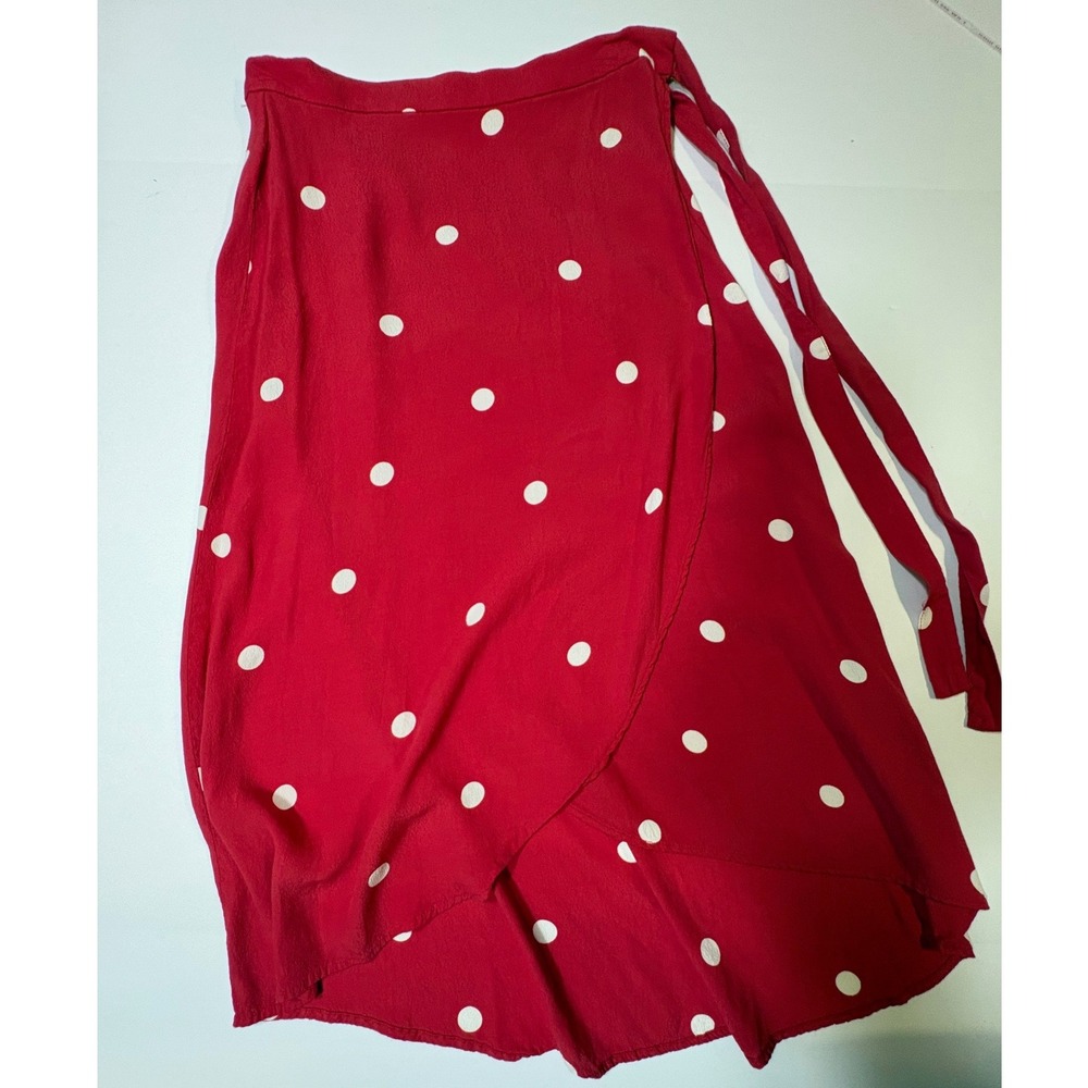 LOFT Red White Polka Dot Wrap Midi Skirt Size 4
